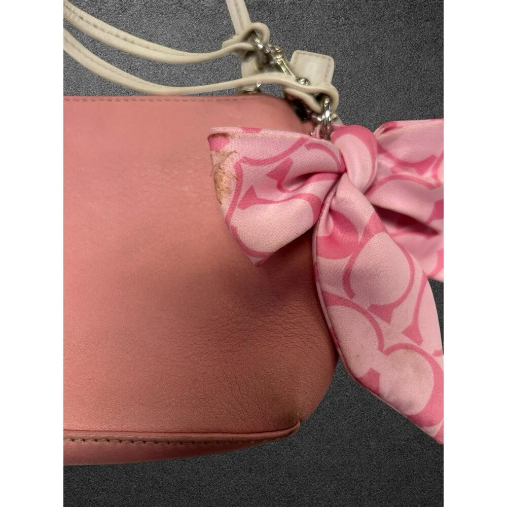Authentic Coach Pink Leather Corner Zip Wristlet Clutch Bag Polka Dot Scarf